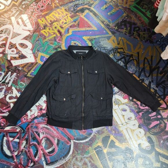 Gramercy black utility bomber jacket, size XL, zip-up, multiple pockets, light - Picture 1 of 9